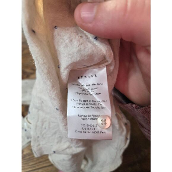 Sezane 'Tomboy' Shirt in Plumetis Ecru/Blue sz 32/US 0 - Picture 4 of 5